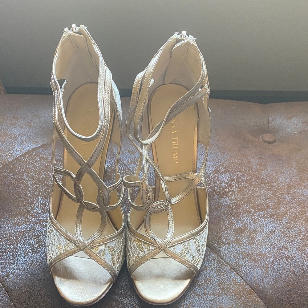 Ivanka Trump Silver Strappy Heels - Picture 6 of 6